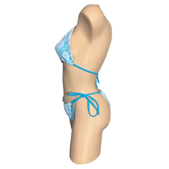 Boutique Women's Blue Bikini With Lace Overlay Large Set - Picture 8 of 14